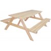 Rojaplast ROJA PIKNIK záhradný set drevený SO SKLOPNÝMI LAVIČKAMI - 180 cm - prírodný