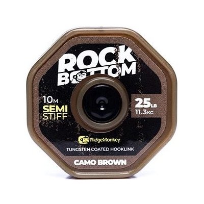RidgeMonkey šnúra RM-Tec Rock Bottom Tungsten Coated Semi Stiff 10m 25lb Camo Brown