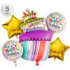 Balóny - Happy Birthday, sada 5 ks, 4 ks/45 cm | 1 ks/54x103 cm