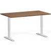 Výškovo nastaviteľný stôl, 140x80 cm, 2 motory, biela podnož, orech