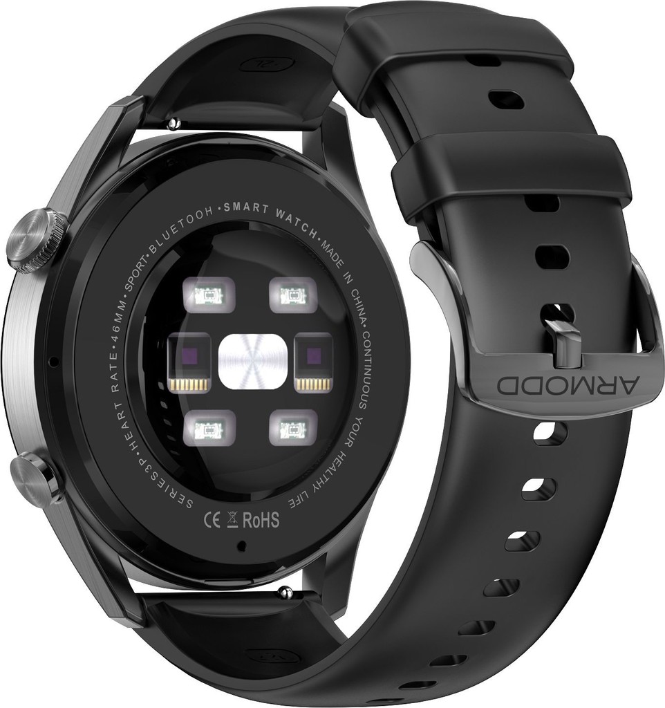 Cinturino ARMODD Silentwatch 5 Pro silicone nero con fibbia nera (22mm) 