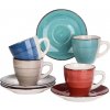 Vancasso Kameninová sada šálok s tanierikmi Riviera Ruby pre 4 osoby – farebná súprava na kávu a čaj 200 ml na štýlové a farebné servírovanie nápojov