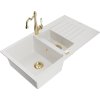 Mexen Matias, granitový drez 900x505x200 mm, 1,5-komorový a drezová batéria Carla, biela, 6502-20-670700-50