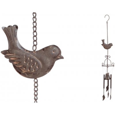 Autronic Zvonkohra s ptáčkem, kovová dekorace na zavěšení, barva hnědá UM0760