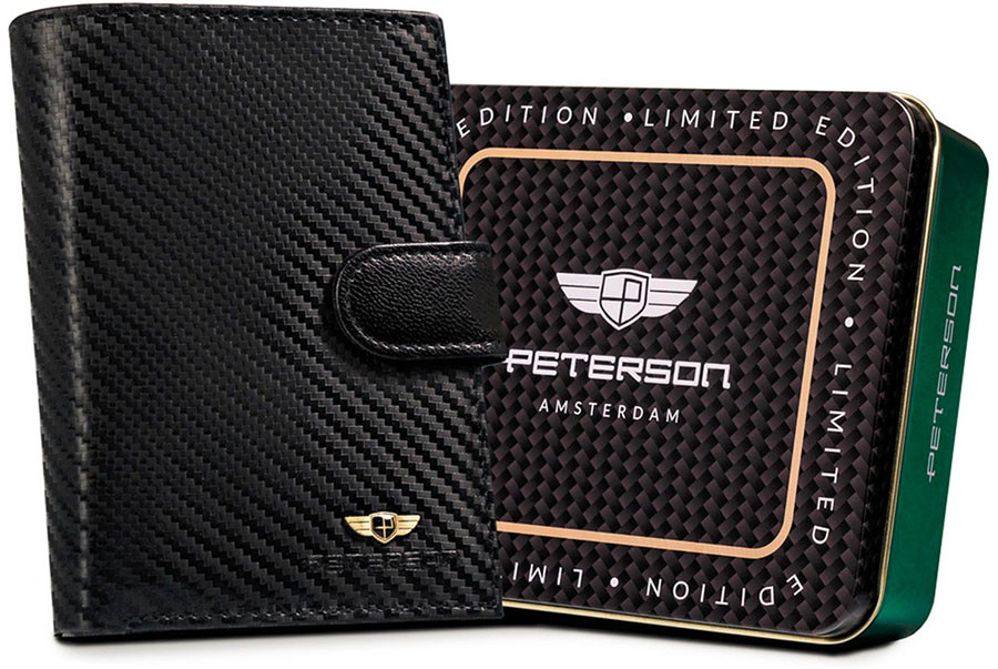 Peterson Luxusná kožená peňaženka so zapínáním na výšku čierna