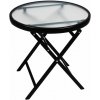 Skladací stôl so sklenenou doskou, čierny, Ø 45 cm, oceľ
