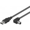 PremiumCord Kábel USB 2.0, A-B, 3m so zahnutým USB-B konektorom 90°