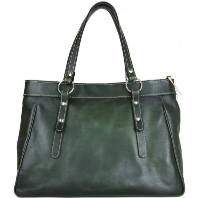 Módna kožená kabelka 8602 ručne tamponovaná a tieňovaná v tmavo zelenej farbe