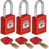 Visiace zámky SafeKey, oceľový oblúk - svetlá výška 38,10 mm, BJ=3ks, červené