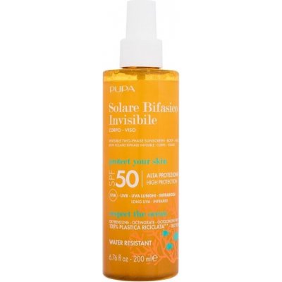 Pupa Invisible Sunscreen Two-Phase Spray SPF50 - Vodeodolný dvojfázový opaľovací sprej na telo aj tvár 200 ml