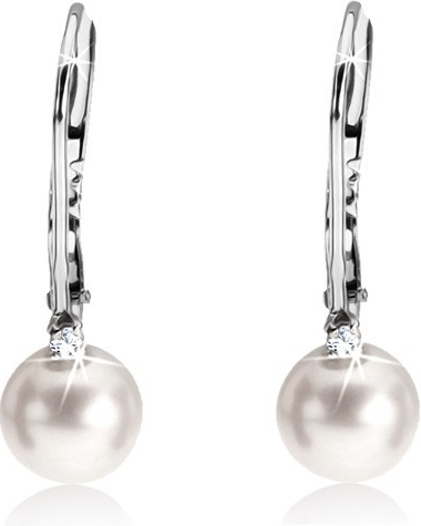 Šperky eshop zlaté náušnice guľatá perla drobný číry zirkón S2GG50.02 biela