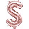PartyDeco Fóliový balón Mini - Písmeno S 35 cm ružovo-zlatý