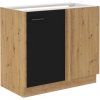 Dolná rohová kuchynská skrinka Modena, 90 cm, dub artisan/čierna
