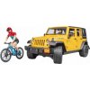 Bruder 2543 Jeep Wrangler Rubicon Unlimited s horským bicyklom a cyklistom