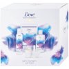 Dove Bath Therapy Sprchový gél 400 ml + sprchová pena 200 ml + soľ do kúpeľa 400 g + vonná sviečka 1 ks + masážna špongia 1 ks pre ženy darčeková sada