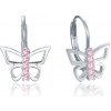 MINET Strieborné náušnice motýliky s ružovými zirkónmi