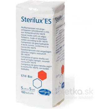 Sterilux ES kompres nesterilný 17 vlákien 8 vrstiev 5 cm x 5 cm 100 ks