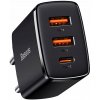 Baseus Kompaktná rýchla sieťová nabíjačka 2x USB / USB Typ C 30W 3A Power De
