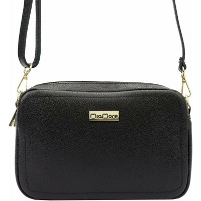 MiaMore dámska kabelka 01-063 DOLLARO z prírodnej kože čierna crossbody