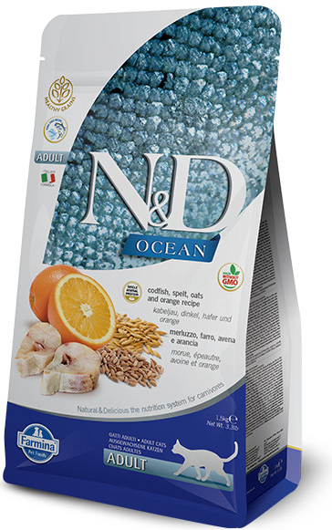 N&D cat OCEAN adult Codfish,spelt,oats&orange 1,5 kg