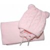Baby Nellys Zimná pletená čiapočka s šálom TEDDY s brmbolcami sv. ružová