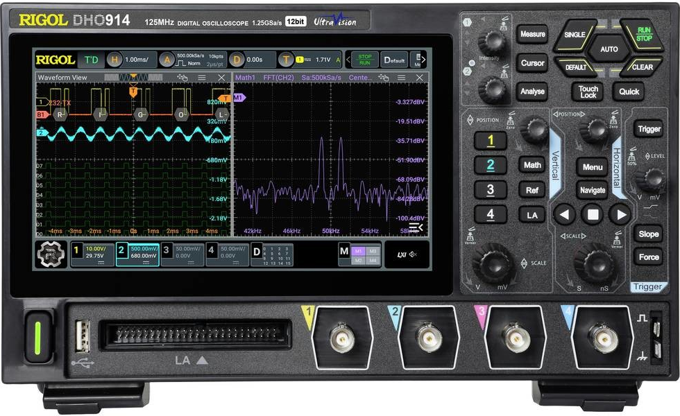 Rigol DHO914 digitálny osciloskop 125 MHz 1.25 GSa/s 50 Mpts 12 Bit 1 ks