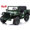 JOKO Elektrické autíčko Jeep Vojenský Retro Military 4x4, kožené sedadlo, penové kolesá, zelené