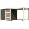 KARIBU QUBIC 1 drevený domček + prístavok 240 cm (79848) 485 x 246 cm, terragrau LG3523
