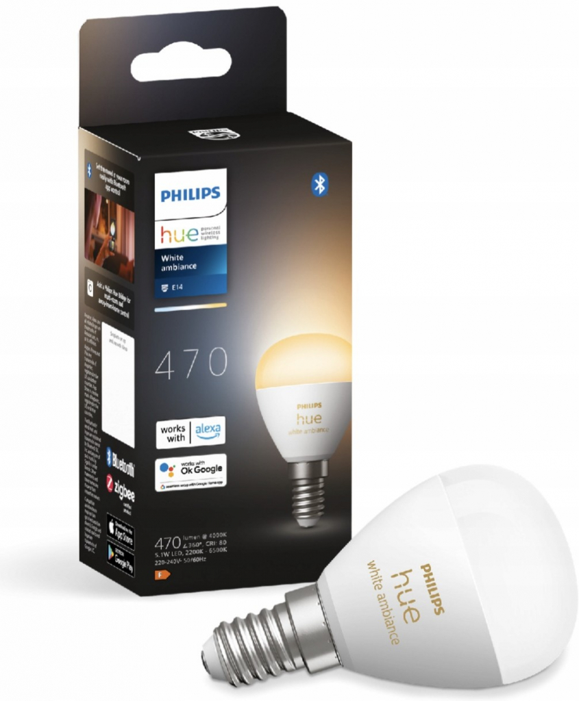 Philips HUE 8719514491106 Hue White žiarovka LED E14 5,1W, 470lm, 2200-6500K, stmievateľná