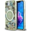 Zadný kryt GUESS IML Metal Glitter Flowers Triangle MagSafe pre iPhone 16e zelený