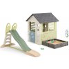Set domček s pieskoviskom a 2,3 m šmykľavka s vodotryskom Square Playhouse Life Smoby rozšíriteľný s 3 oknami a 2 žalúziami s UV filtrom