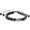 Nefertitis Tigrie oko a santalové drevo Buddha náramok so Shamballa zapínaním NF10908 - obvod cca 16 až 25 cm