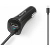 Nabíječka do auta ALIGATOR microUSB s USB výstupem, 2.4A, Turbo charge, černá