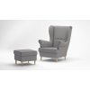 Kreslo ušiak KING II svetlošedý - MALMO 90 + taburet