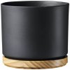 Soendgen Obal na kvetináč keramický s drevom Ø 13 cm x 12 cm matný antracitový
