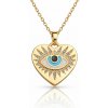 Oceľový náhrdelník Nazar Oko proroka Srdce s kryštálmi Zlatý