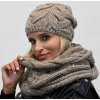 Fashionweek Dámska súprava čiapky a šálu Exkluzivní Tlustý, masitý teplý zimný set čepice s dlhým komínom ZIZI-K9 Farba: CAPPUCCINO, Veľkosť: Universal