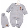 Baby Nellys 2-dielna sada Pletený overálek STAR čiapky Hand Made, sivý