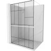 Mexen Kioto+, sprchová zástena Walk-In s poličkou a vešiakom 130 x 200 cm, 8mm číre sklo čierny vzor, biely profil, 800-130-121-20-78