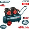 BORMANN Pro bezolejový tichý kompresor, bezuhlíkový, 4 HP, 50 l, 464 l/min