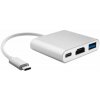 AppleKing 3v1 Redukcia z USB-C na HDMI + USB 3.0 + USB-C pre iPad / MacBook – strieborná - možnosť vrátiť tovar ZADARMO do 30tich dní
