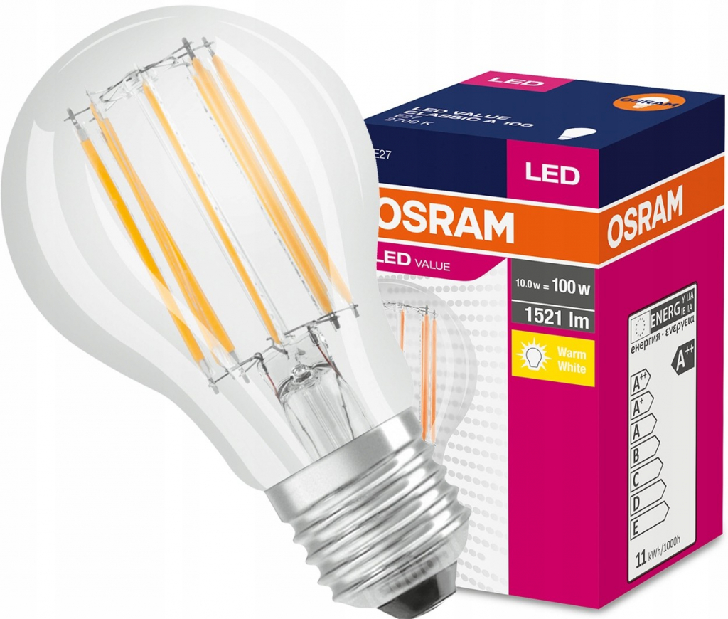 Osram LED Value CLASSIC A FIL 100 non-dim, 11W/827 E27 2700 K, teplá biela