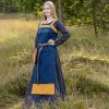 Battle Merchant Vikingské ramínkové šaty / zástěrové šaty Hilja s výšivkou, modré