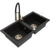 Mexen Mario, granitový drez 820x436x161 mm, 2-komorový a drezová batéria Aster, čierna, 6504-77-73450-57-G