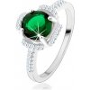 Šperky eshop - Prsteň zo striebra 925, zelený kvietok, lupene z čírych zirkónov HH3.10 - Veľkosť: 50 mm
