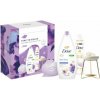 Dove Time To Relax Well-Being Collection sprchový gél Anti-stress 250 ml + tuhé mydlo Relaxing Bar Soap 90 g + antiperspirant Advanced Care Helps Restore 150 ml + arómalampa