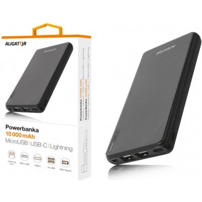 ALIGATOR PB1000, 10000mAh 3v1, micro / IPH / USB-C, čierna PB1000BK