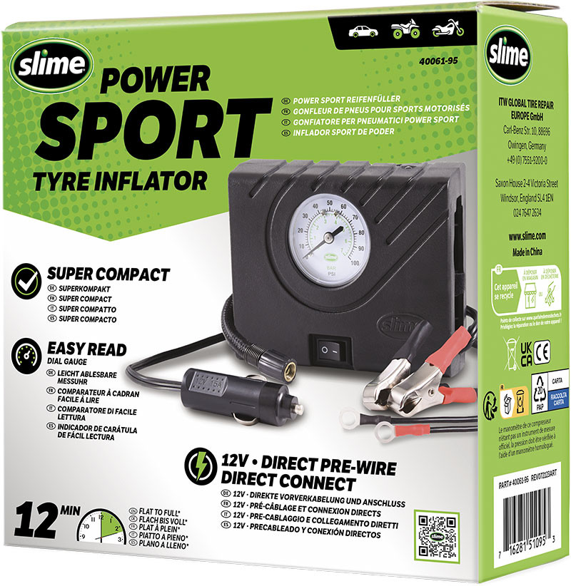 Slime kompresor Power Sport Tyre Inflator s príslušenstvom