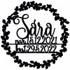 Zápich - Meno s dátumami vo venci - Čierna lesklá - 12cm - bez paličky