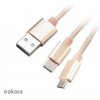 Kábel AKASA 2v1 z USB typu A na Micro-B a USB typu C, 120 cm, zlatý